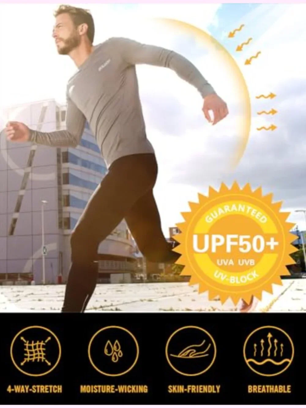 Men's UPF 50+ Long Sleeve Rash Guard Sun Protection Shirt Quick-Dry